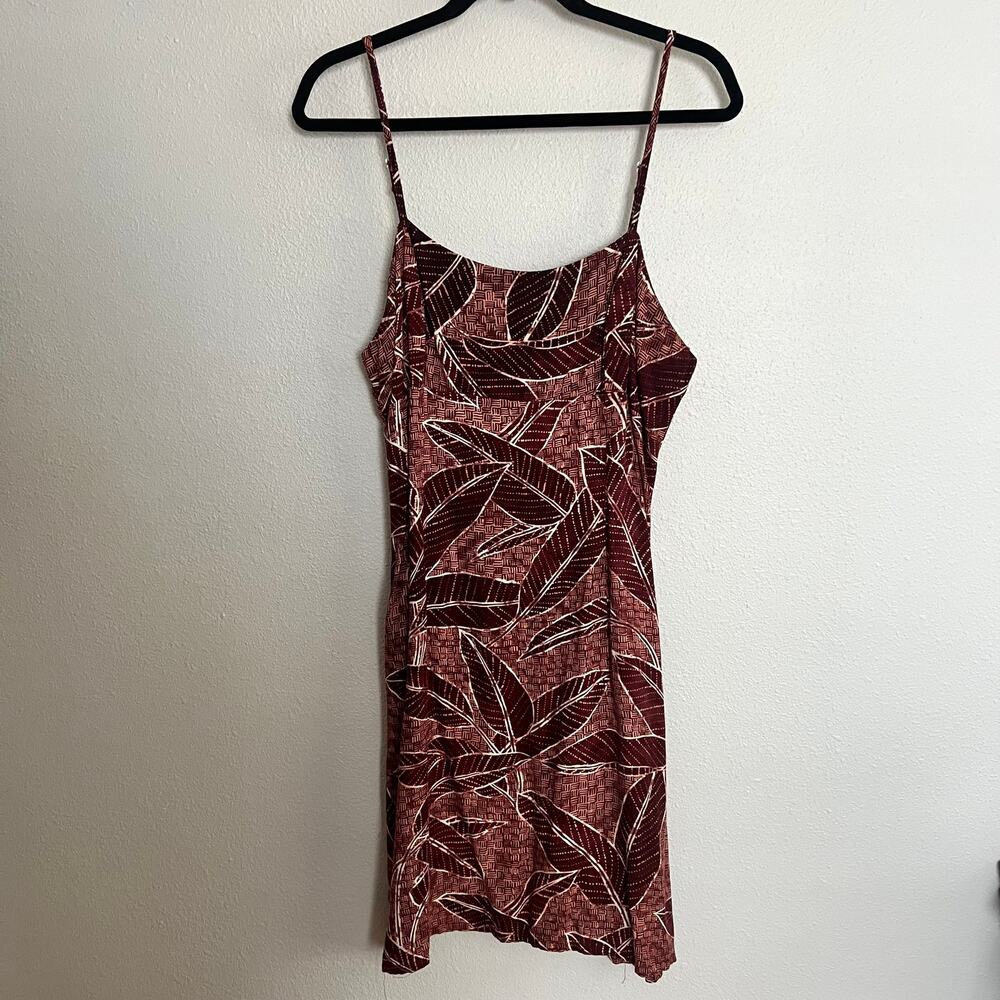 The Hawaiian Tank Dress Mini Brown Leaf Print Back Zip Sleeveless Sz L Women's